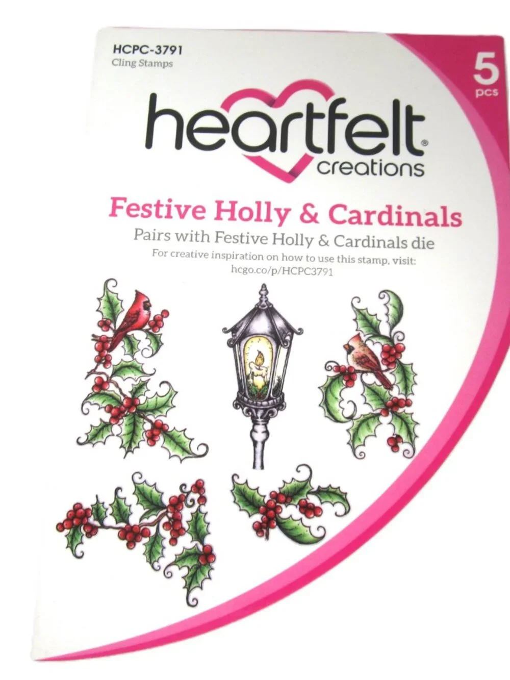Heartfelt Creations Festive Holly & Cardinals Cling Stamps 5 Pcs Christmas